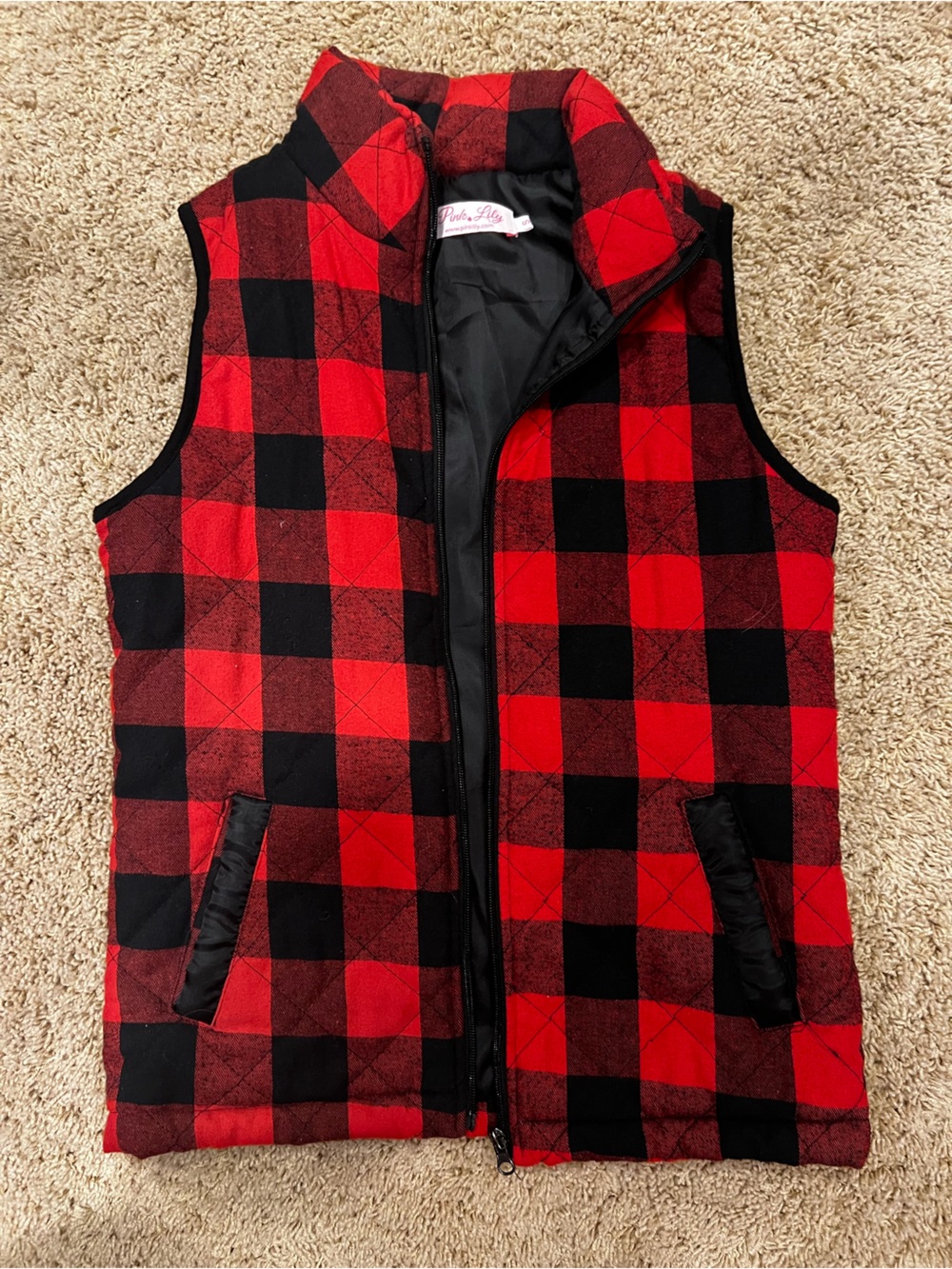 Pink Lily Red and Black Buffalo Plaid Kids One-Piece Vest